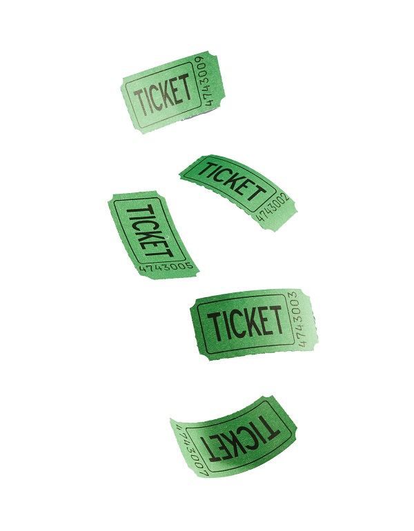 Green,Flying,Tickets,Isolated,Against,White,Background